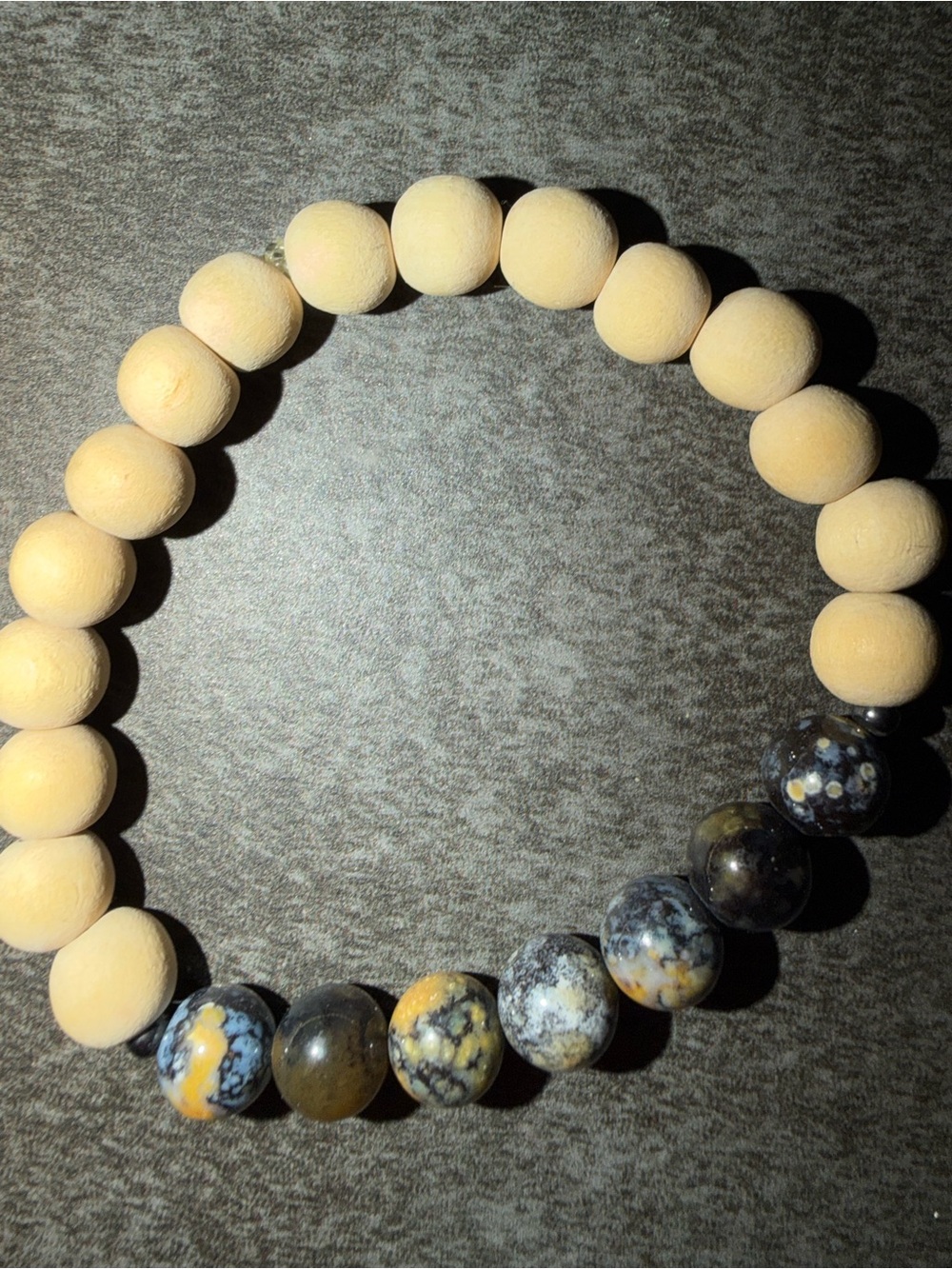 Neutral Wooden and Speckled Stone Beaded Bracelet